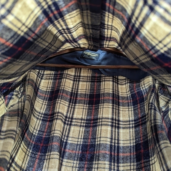 Vintage Wool Shirt Mens Medium Button Up 60's Plaid Brewster West Tan Brown Long - Picture 12 of 16